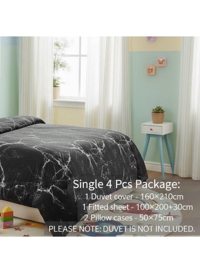 LUNA Home 4 Piece Single Size 1 Duvet cover - 160*210cm. 1 Fitted sheet - 100*200+30cm. 2 Pillow covers - 50*75cm.. Duvet Cover Set Marble Design. - Image 3